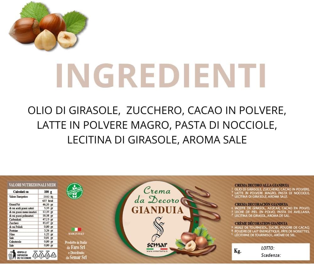 Crema spalmabile alla Gianduia  da 1kg ( Gluten free )
