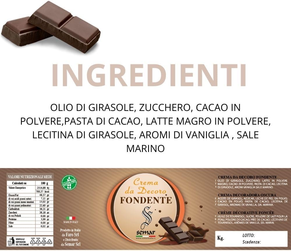 Crema spalmabile  Fondente da 1 Kg  ( Gluten Free )