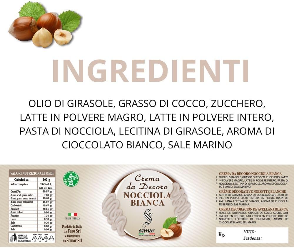 Crema spalmabile  Nocciola Bianca  da 1 kg ( Gluten Free )